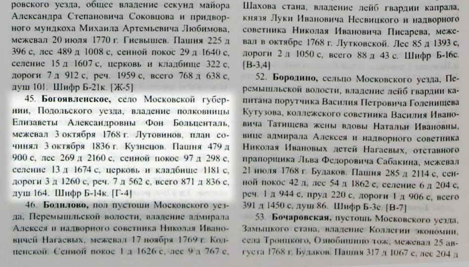 1836 год. Из книги "Кусов В.С. Земли Московской губернии в XVIII веке"